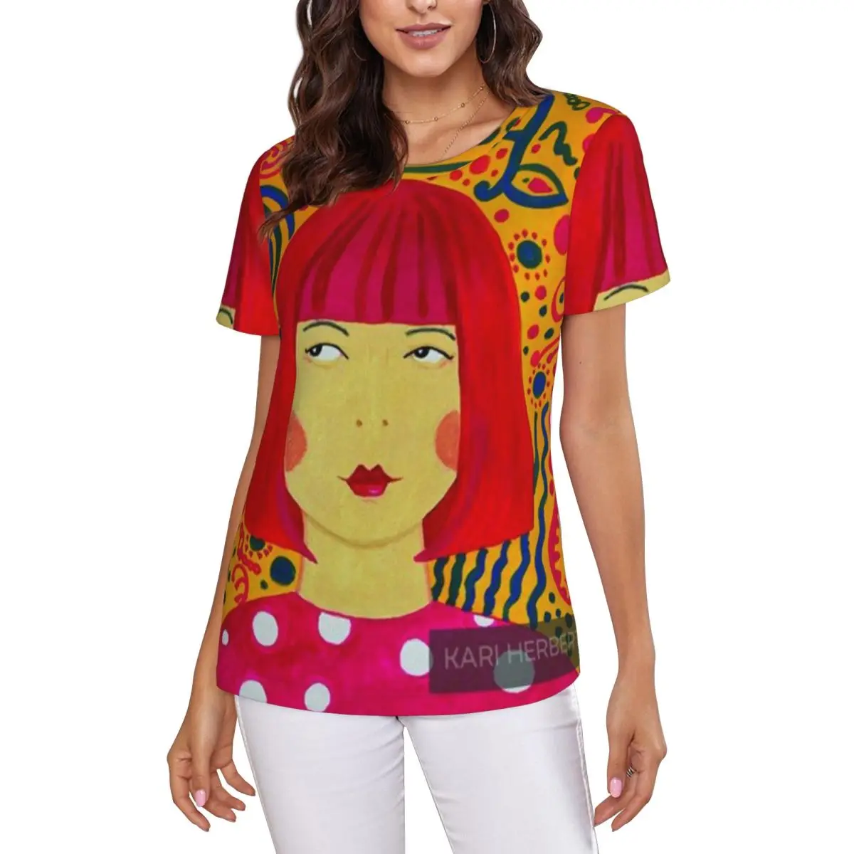 Yayoi Kusama Abstract Painting T-Shirt Women Short Sleeve T Shirts Crew Neck Clothing Cotton Summer Tees Streetwear