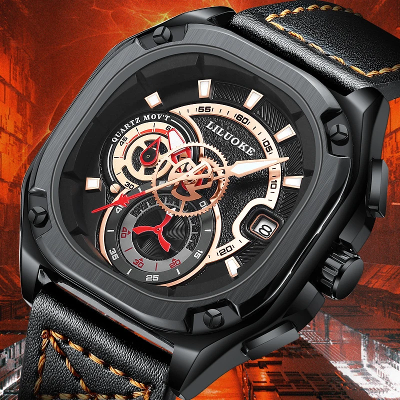 LILUOKE Men's Square Fashion Watch, Waterproof, Sporty & Casual, High-End Brand, A Must-Have for Hangouts
