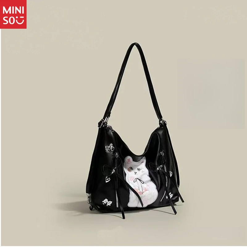 Miniso 2025 Y2K Underarm Tote Bag, Spacious Rabbit Print Commuter Backpack, Alt Subculture Purse