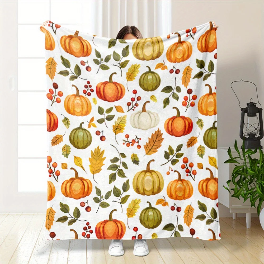 

1 шт. осеннее одеяло с рисунком листьев и тыкв, полиэфирная ткань, можно стирать в машине, подходит для спальни и гостиной.
