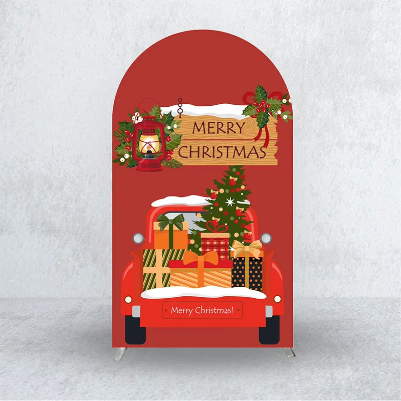 Mehofond Merry Christmas 2-Sided Arch Cover Backdrop Winter Snow Santa Claus Xmas Trees Party Red Window Decor Photo Studio