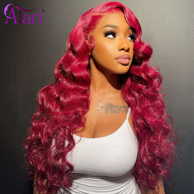 Cherry Red Body Wave Human Hair Wigs 13x4 Lace Frontal Wig for Women Transparent 5x5 Closure Wig Pre Plucked 13x6 Lace Front Wig