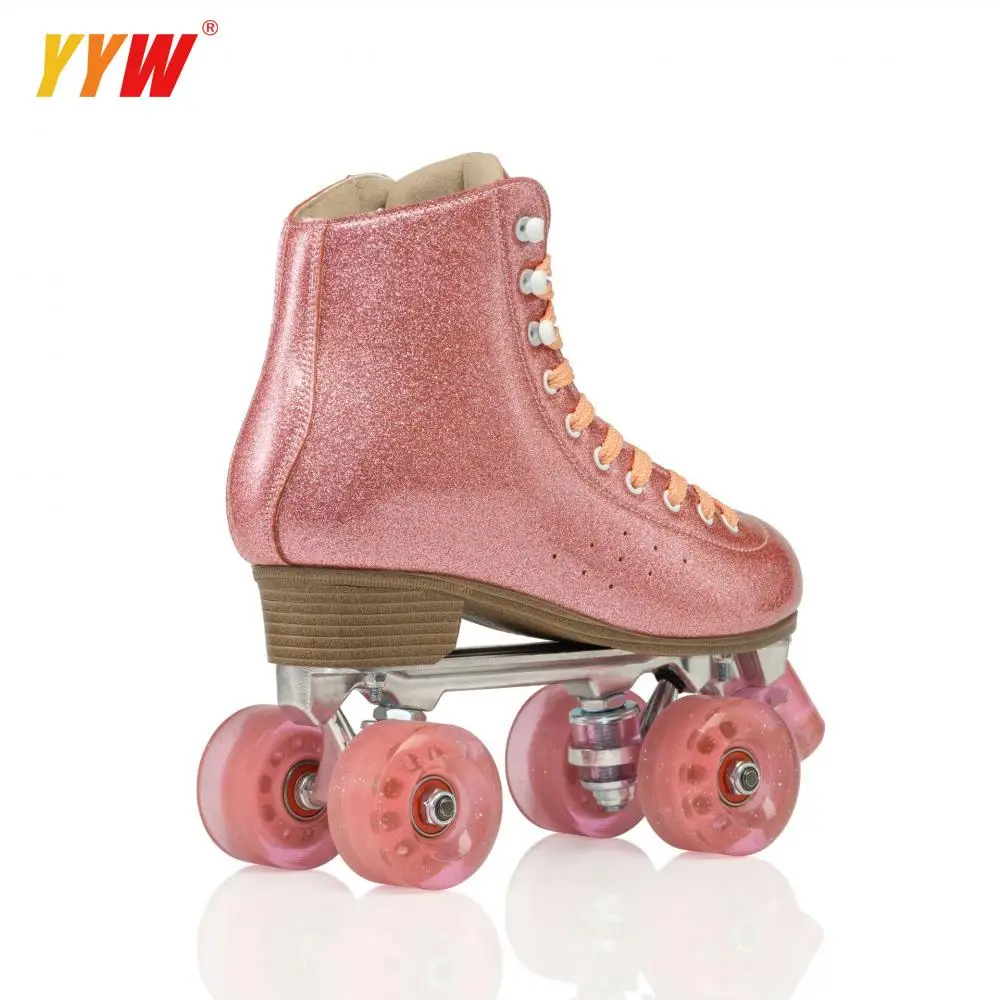 Patins à roulettes en PU pour femmes et adultes, chaussures à 4 roues, roues roses, doubles, pliables