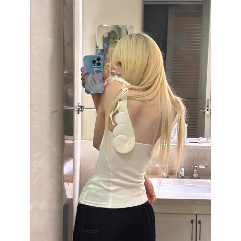 Summer New Angel Wing Women's Clothing Pure Desire Style Spicy Girl Style Backless Niche Unique Lace Up Top Tank Top