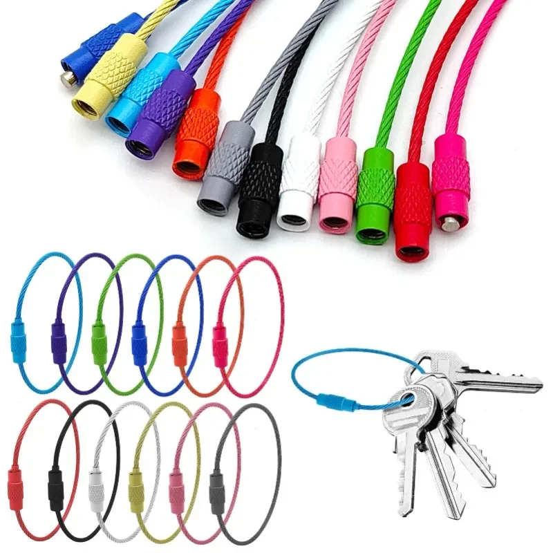 100 Pack Wire Keychains Metal Luggage Tag Loops Cable Wire Rings Key Tags with Rings for Crafts Pull Apart for Keepers Key Fobs