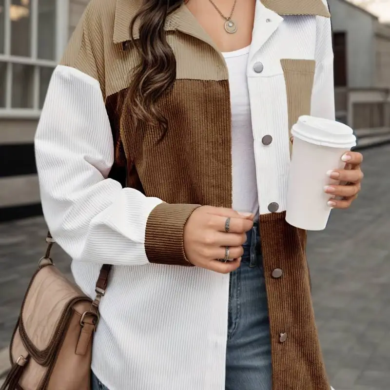 

Trendy women's Shirt New Winter Color Block Shirt Jacket 2025 European And American Casual Loose Single Breasted Long Sleeve Top