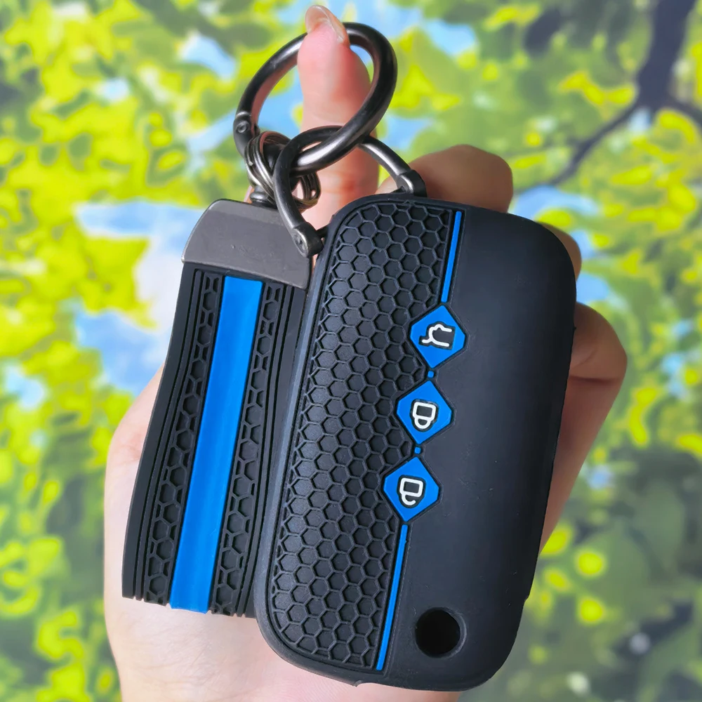 Sleek Blue Trim Honeycomb Smart Key Case With Keychain For Wuling Hongguang S V Mini Baojun 510 730 360 560 RS5 530 630 310