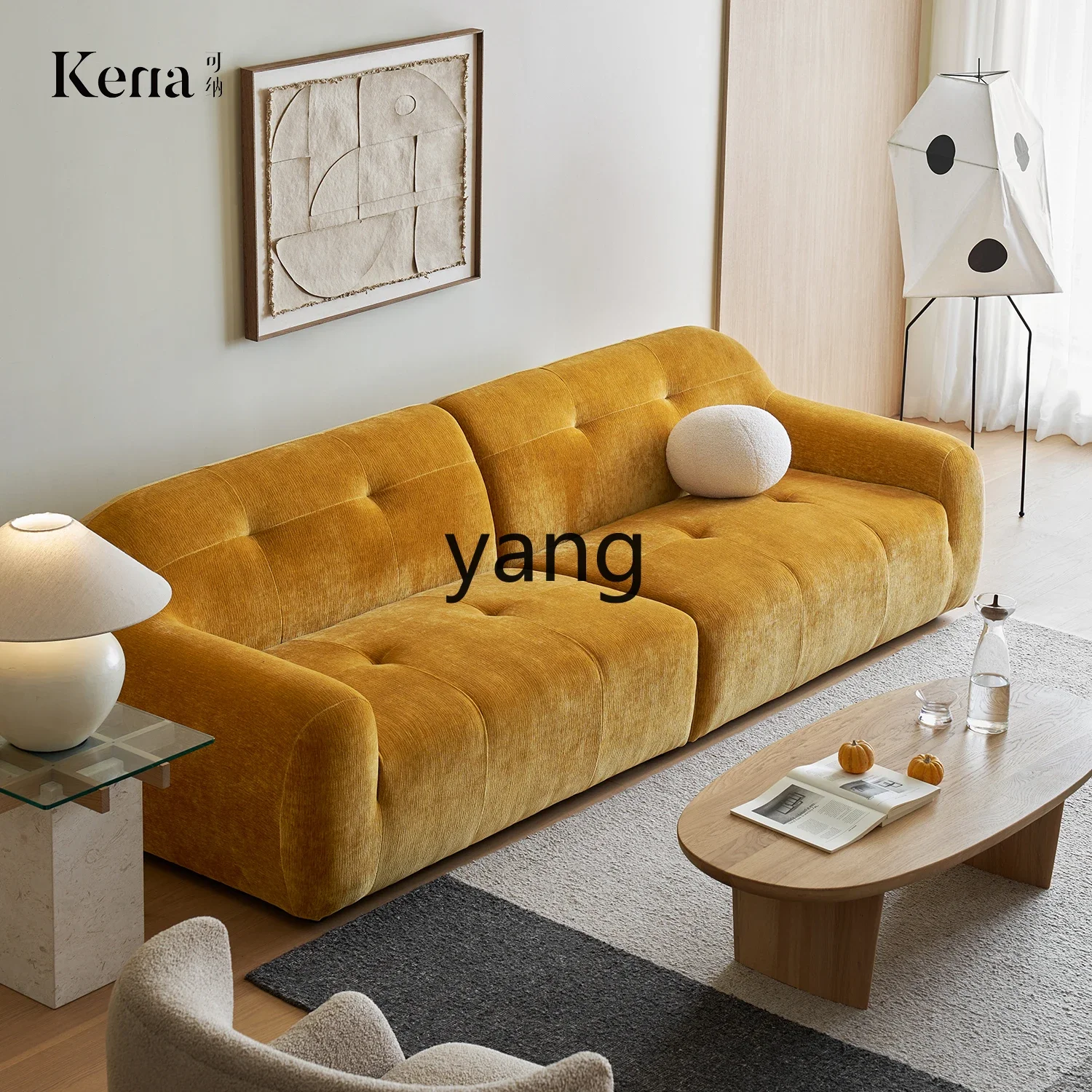 LTT fabric sofa retro green living room pearlescent satin velvet straight row three people