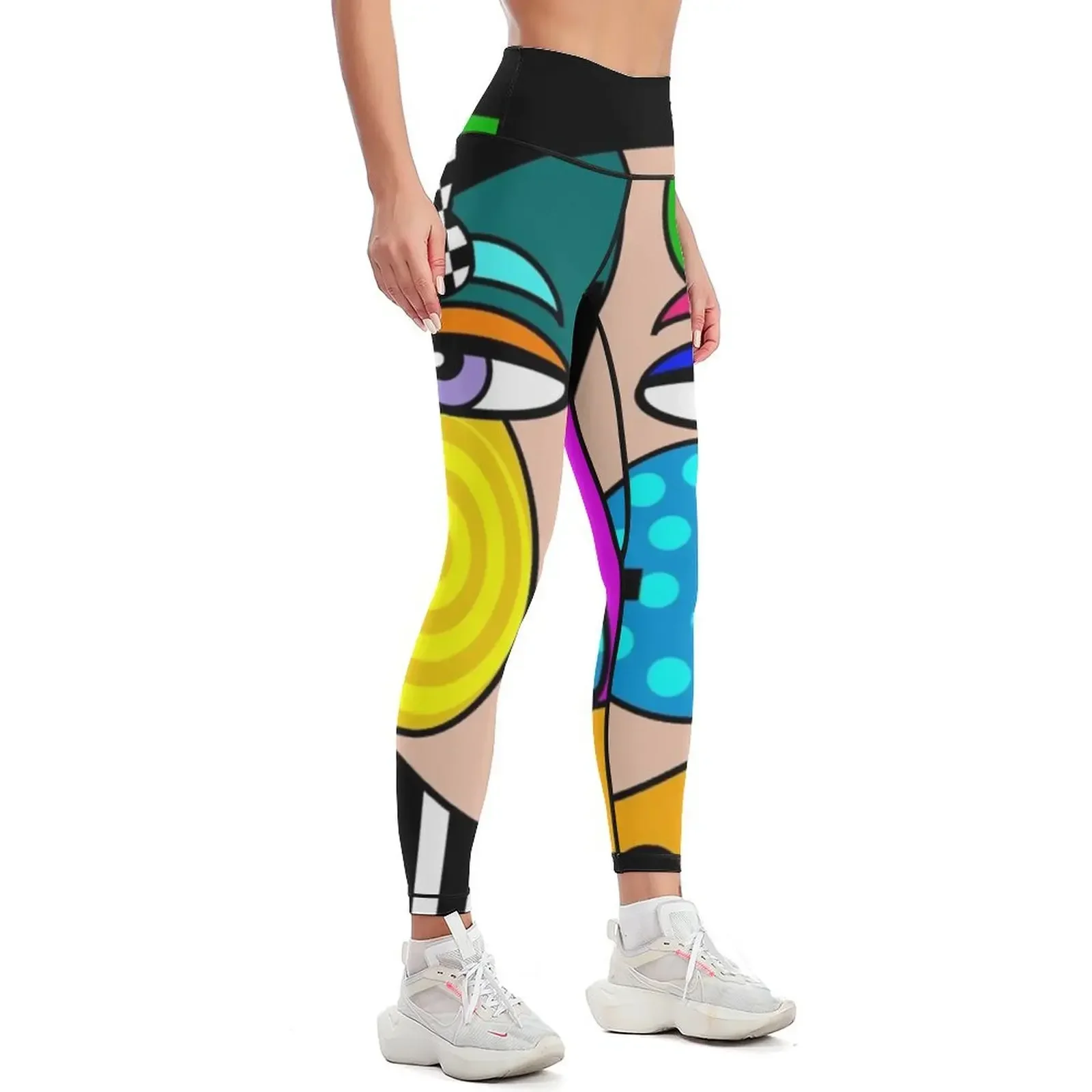Funky Abstract Style Art Girl with Hat and Bow Leggings gym womans fitness set gym Womens Leggings