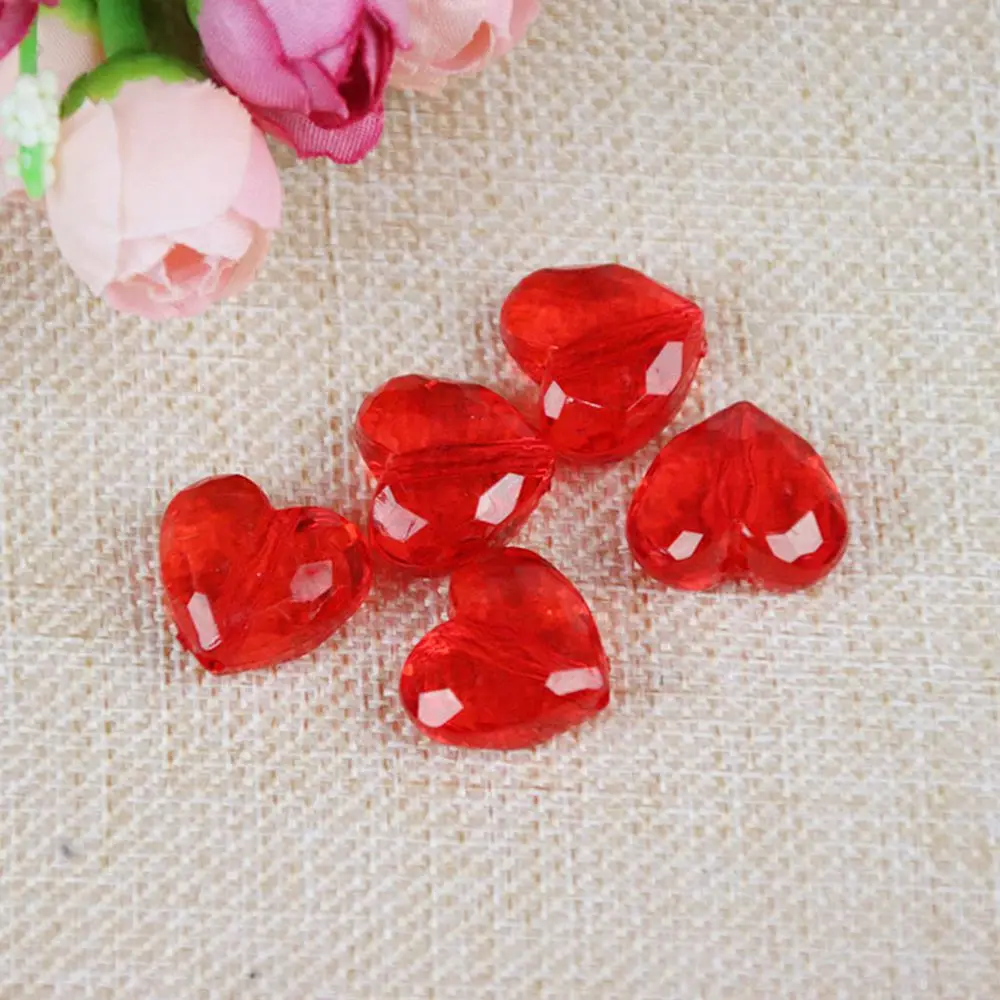10 MIXED COLOR Transparent Acrylic Faceted Heart Charm Beads 30mm