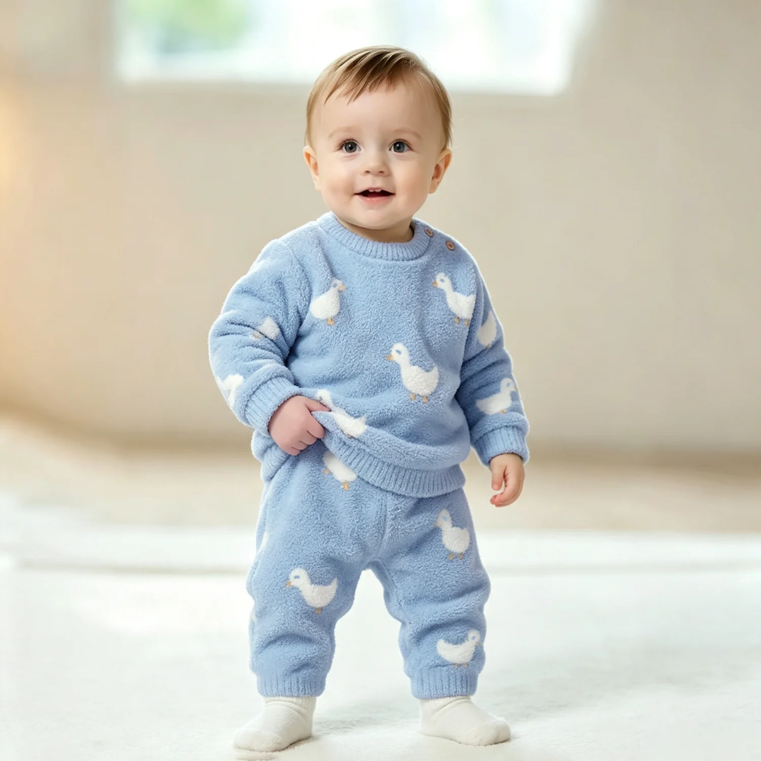 Autumn Winter Baby Boys Suit Cute Duck Pattern Soft Knitted Baby Clothing Set Toddler Girls Outfit 2Pcs Infant Sweater Set