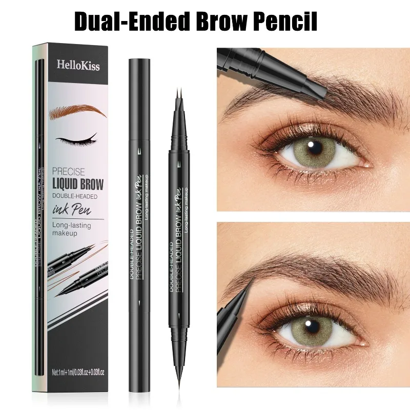Długopis do brwi 2 w 1 z końcówką w kształcie widełek, dwustronny dla naturalnych, wyglądających jak włoski linii, wodoodporny i odporny na pot, długotrwała formuła.