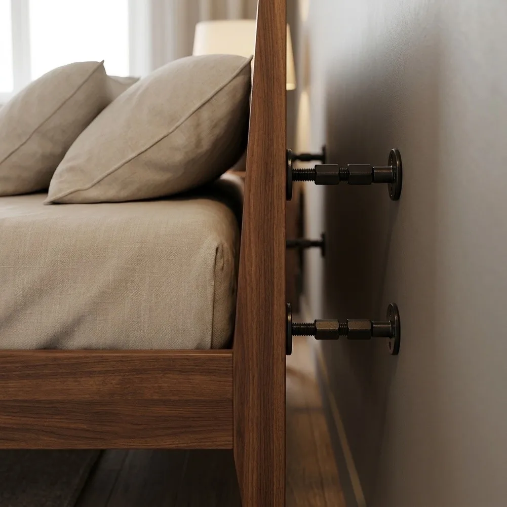 Adjustable Bed Frame Stopper for Headboard Stabilization to Prevent Shaking and Wall Damage on Metal Bed Frames