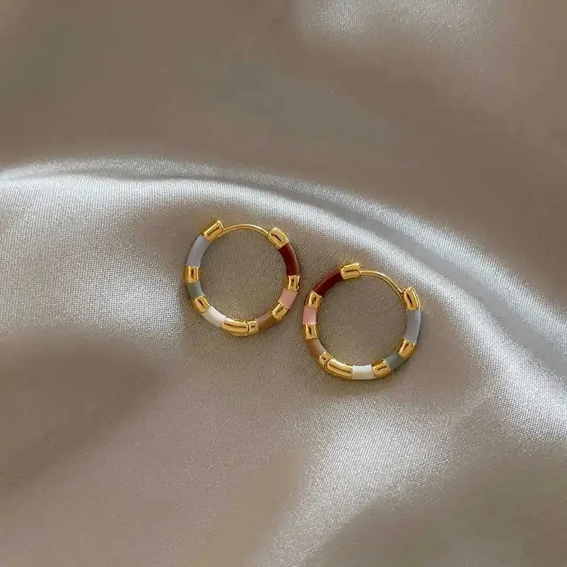 Korean Fashion Colorful Enamel Mini Round Hoop Earrings for Women, Sweet Sexy Metal Ear Jewelry, Daily & Party Wear Accessories
