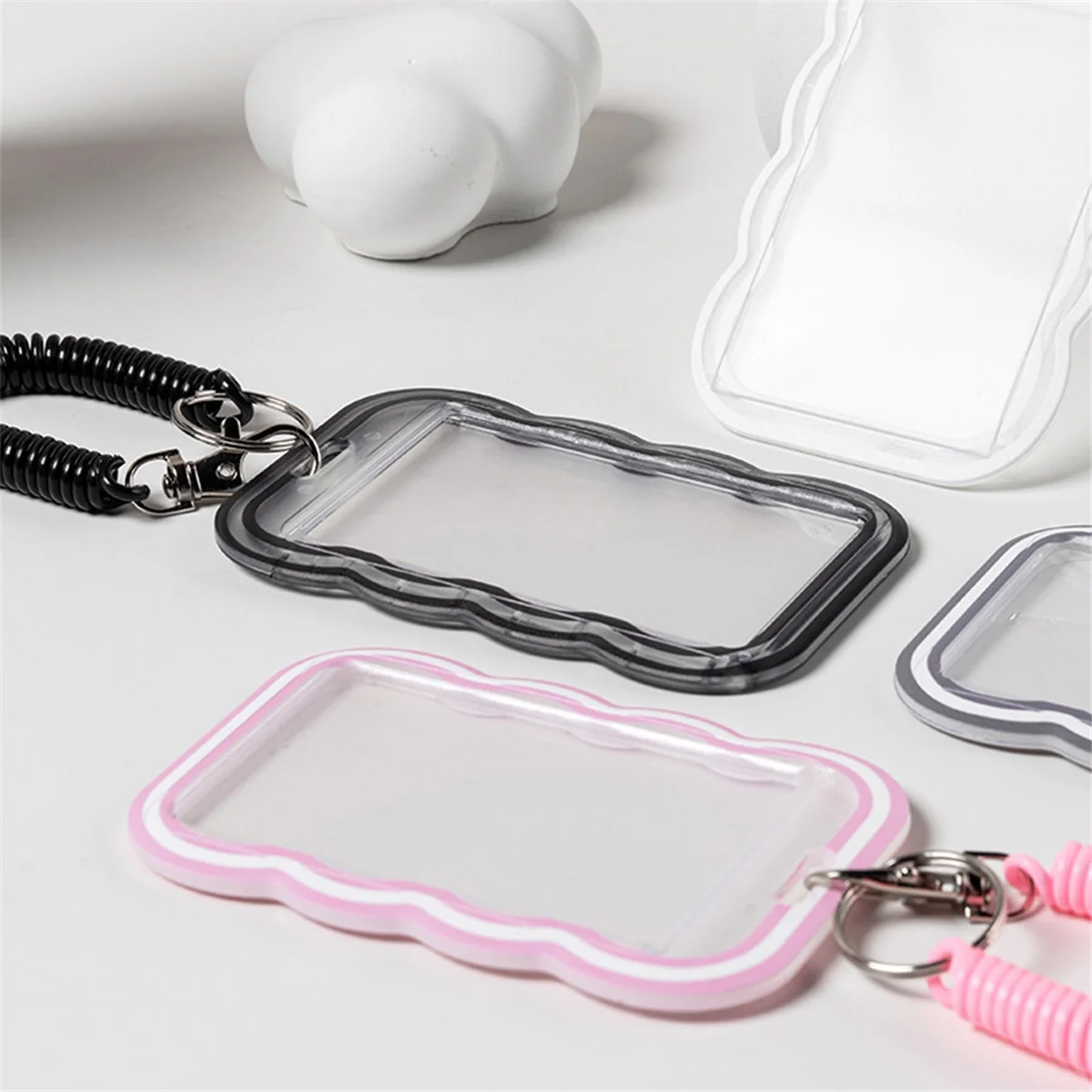 The New 4PCS Wave Transparent Card Holder with Lanyard for Bus Card Protection Cover, Meal Card Cover, Student ID Cover