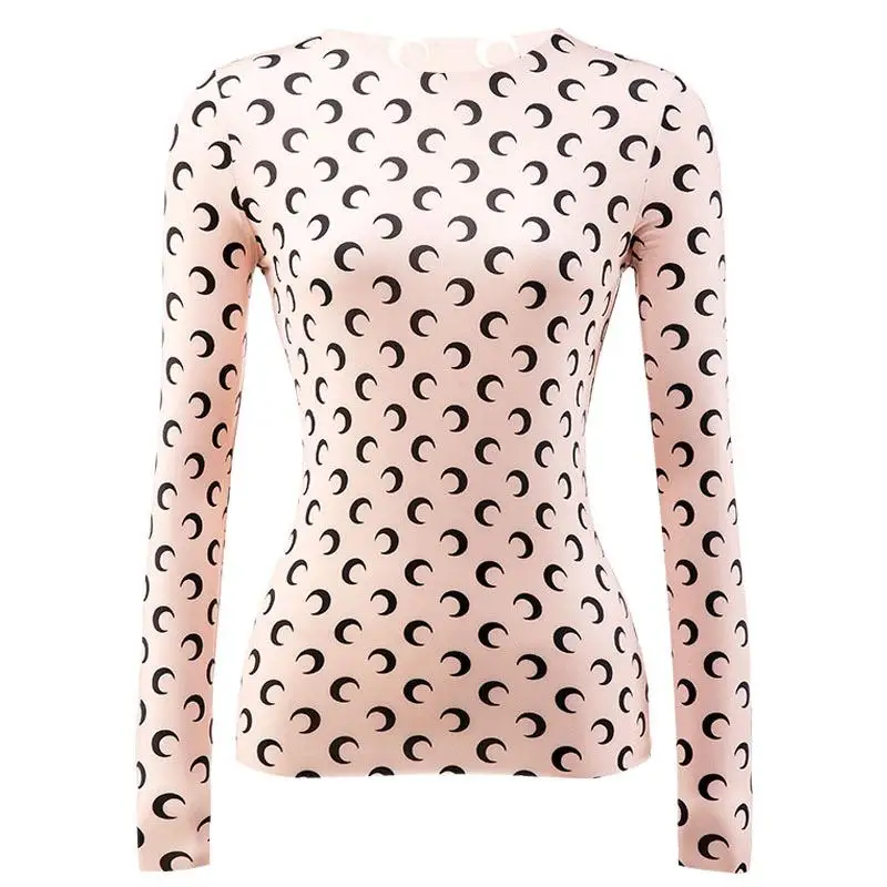 Frau Kleidung Koreanische Mond Druck Langarm T-Shirt Mode Lässig Layered Sonnenschutz Top Eis Seide Basic Tee Frühling Herbst