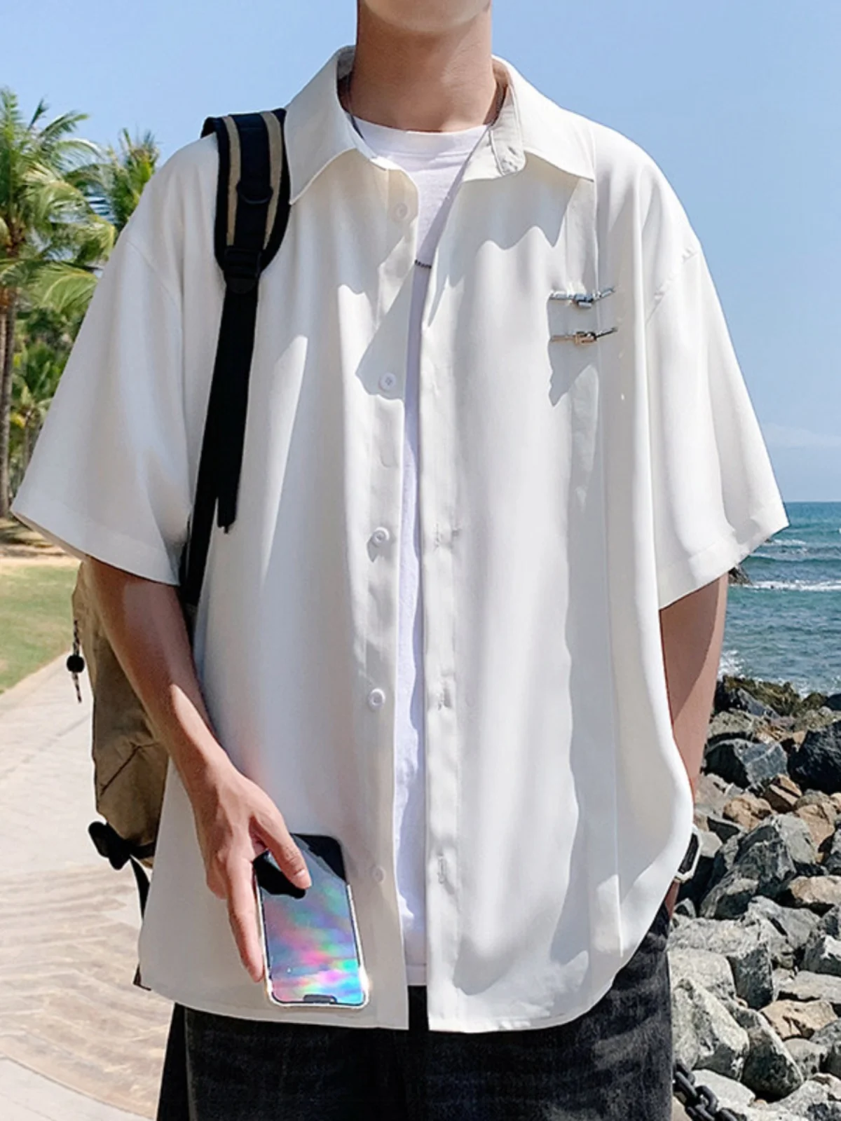 

Новый китайский Sle мужской ort Sve Ice Silk irt Baroque f Sve Summer High End Faion Brand Casual Loose Fit irt