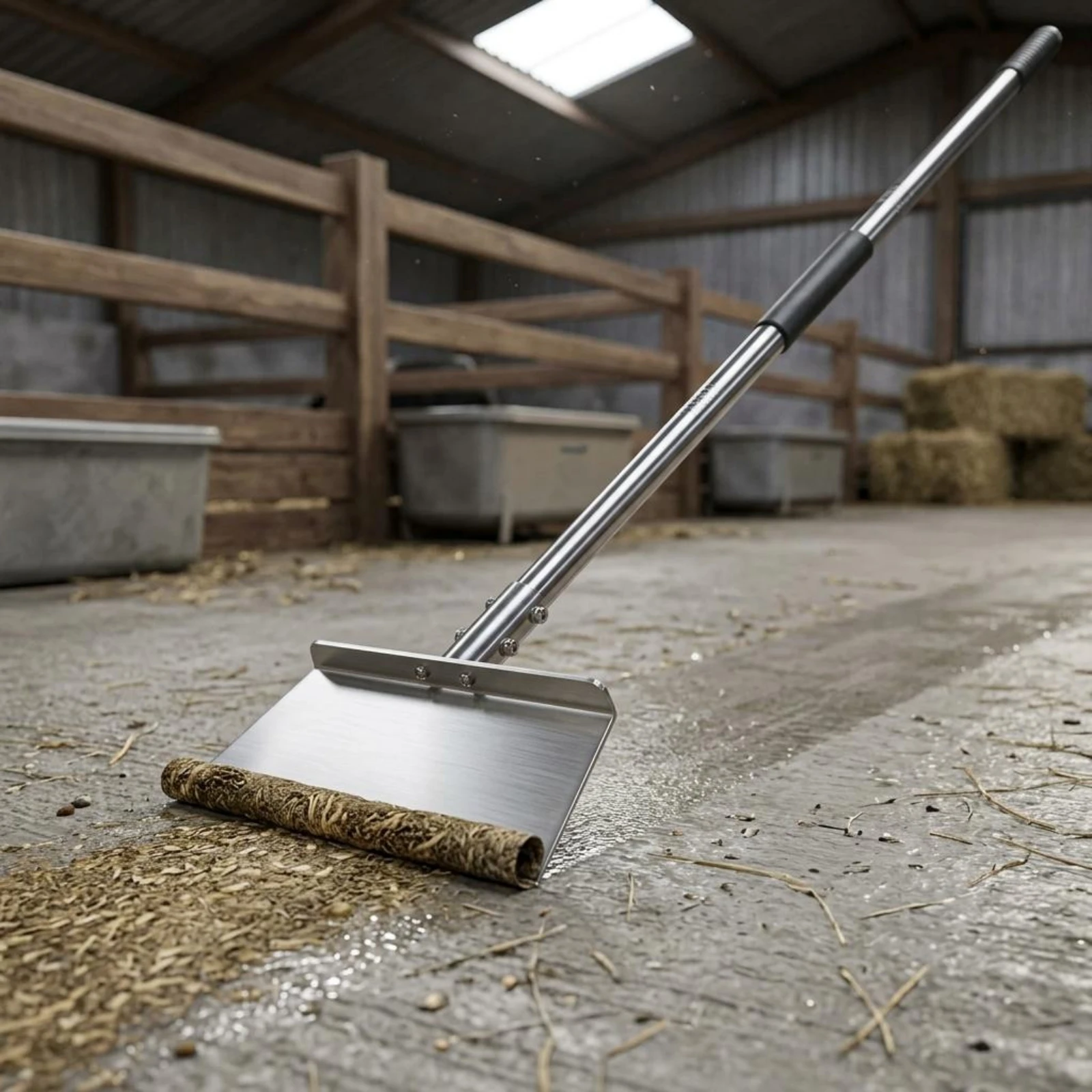 Stainless Steel Cleaning Shovel Silver Metal Finish Three-Section Rod Shovel Long Handle Scraper Sturdy Blade