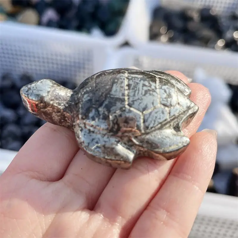 

Natural Pyrite Tortoise Carving Healing Cute Fashion Healthy Children Toy Home Decoration Present 1pcs