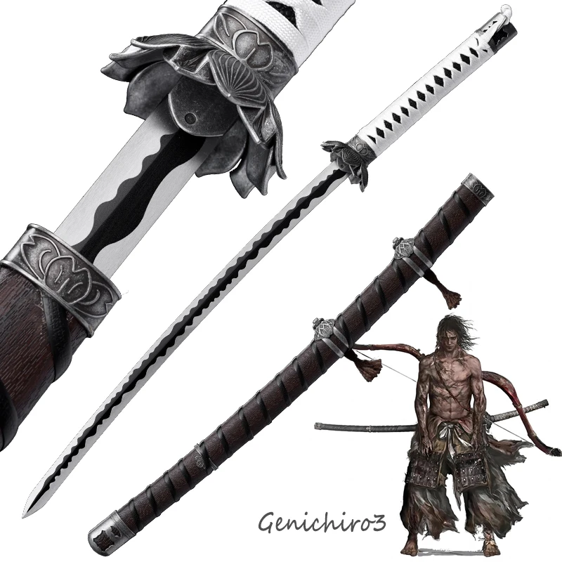 Replica Sword Decoration No Sharp-Sekiro Shadows Die Twice Genichiro Ashina Sword Fushigiri -Steel Blade Wood Saya