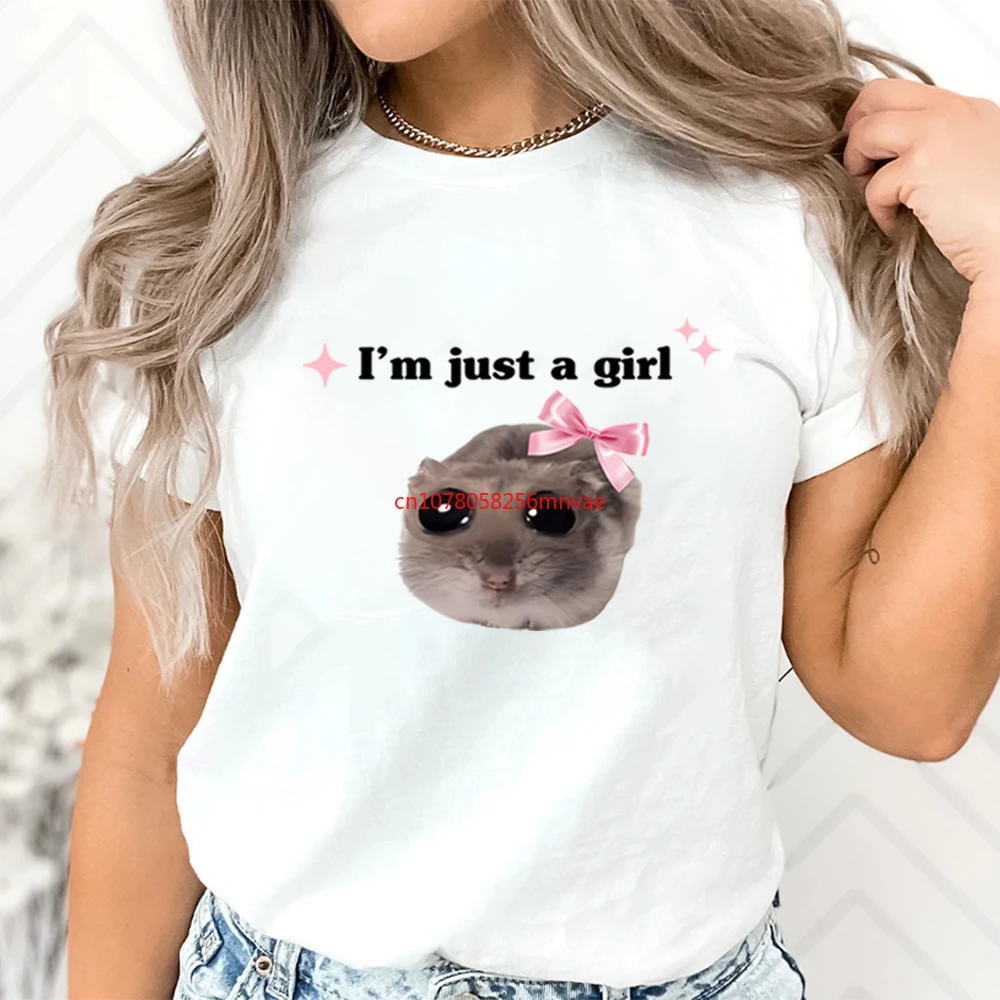 Sad Hamster Tshirt I'm Just A Girl T-Shirt Cute Sad Hamster Shirts Aesthetic Clothes Unisex Short Sleeves Tops Animal Lover Gift