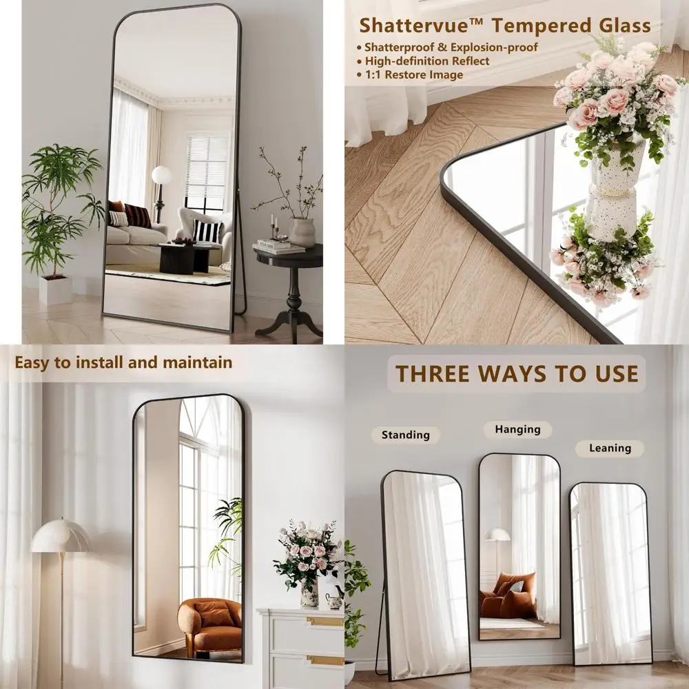 

Full Length 65x24 Inch Floor Mirror with Stand, Black Square Edged Aluminum Alloy Frame, Large Standing Mirror for Home