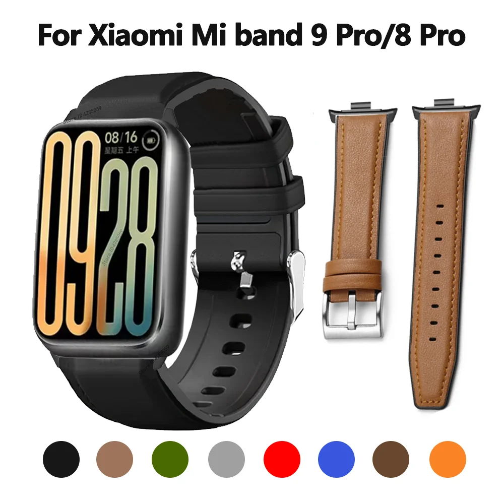 For Xiaomi Mi Band 9 Pro Smartwatch Leather Silicone Strap Bracelet Accessories For Mi band 9 Pro Watchband Sport band Correa