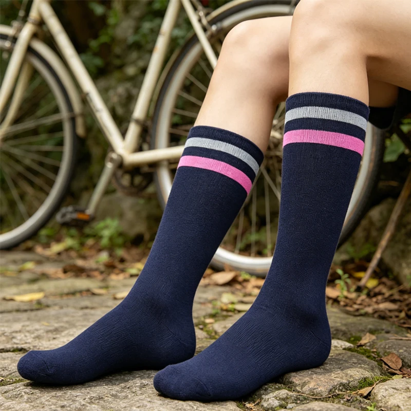 Striped Professional Cycling Mid Length Couple Socks Outdoor Comfortable Wear Resistant Sweat Absorbing Breathable Sports Socks - view 3