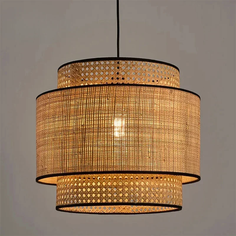 

New Collection Natural Modern Hanging Lampshade Rattan Woven Handicraft Lamp Cover Frame Bamboo Ceiling Pendant Light Home Decor