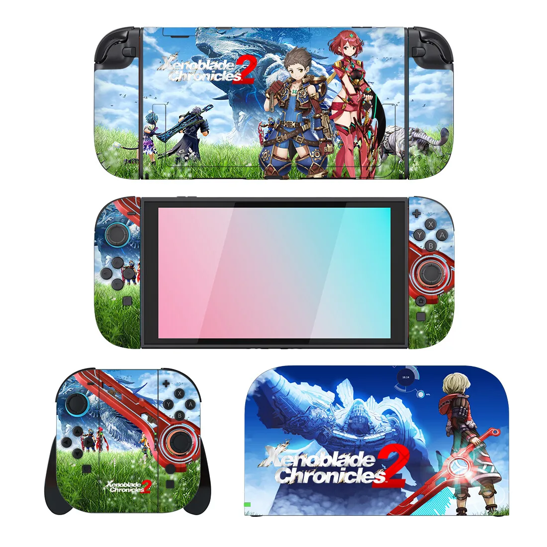 Xenoblade Chronicles 2 حامي ملصق الجلد لنينتندو سويتش 2 وحدة التحكم حوض شاحن حامل حامل Joy-con تحكم الفينيل
