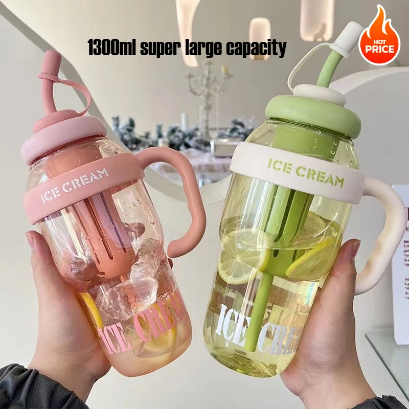 

Cute Big Belly Cup 1300ml Ins Style Tumbler with Straw Leakproof Large Capacity Water Bottle for Women Gym Outdoor