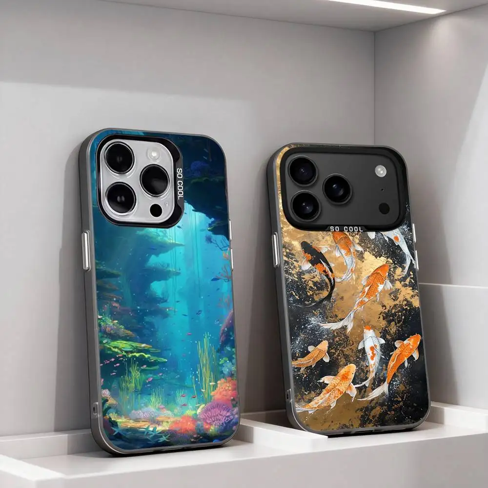 

Stylish Art Koi Fish For iPhone 11,12,13,14,15,16,17,Pro,Max,Plus,E,Air,Mini Phone Case IMD Matte Black