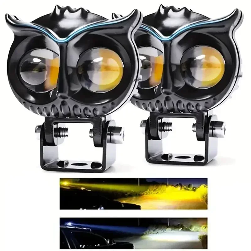 2pcs Motorcycle LED Dual Color  Motorcycle Owl  Auxiliary Headlights  Dual Color  Scooter Driving For Racer Spotlight