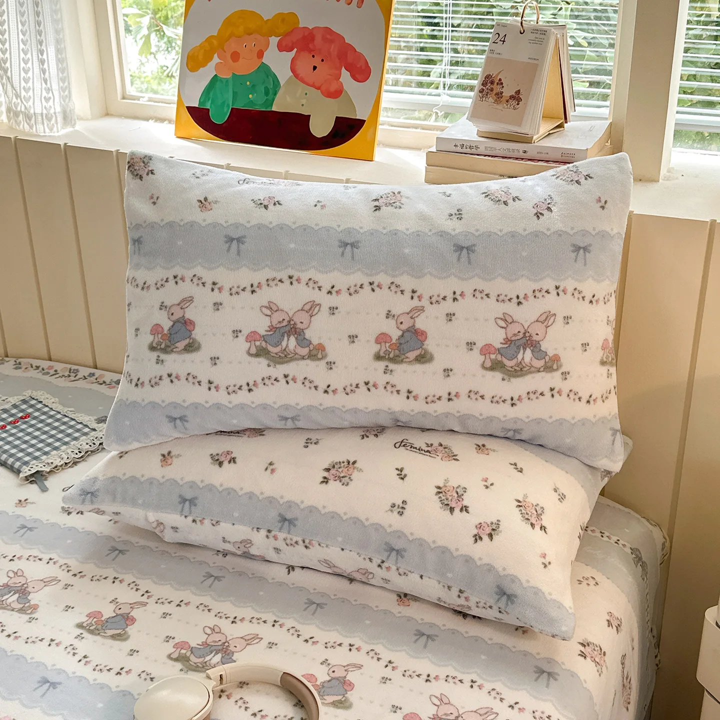 Winter Thick Milk Velvet Pillowcase One Pair of Household Coral Velvet Pillow Cases 48x74cm Cute Cartoon Printed Pillow Cover