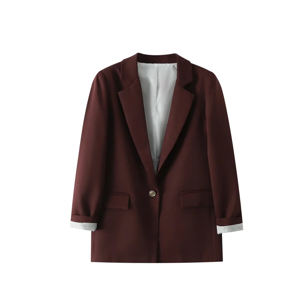 new women's clothing high-end fashion collar long sleeved striped rolled cuffs suit jacket