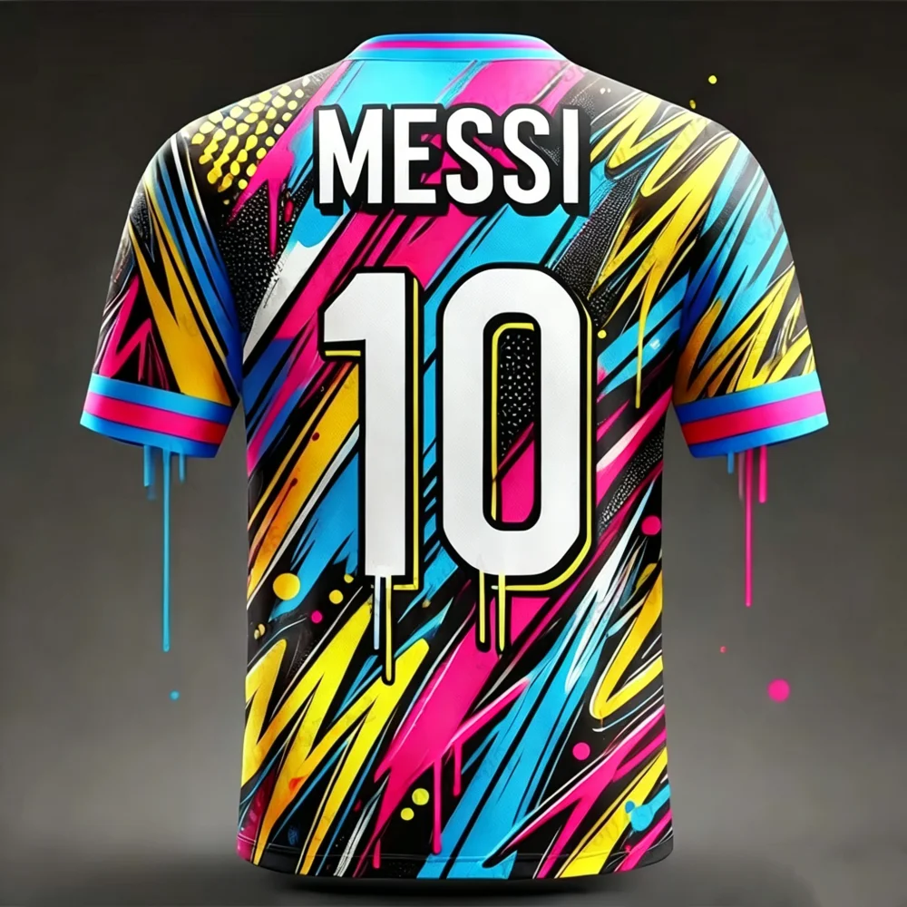 2026 Sonderedition Graffiti Messi Nr.10 Fußballtrikot Trainingsuniform Atmungsaktives Übergroßes Unisex Sport Eltern-Kind T-Shirt – Detail 8
