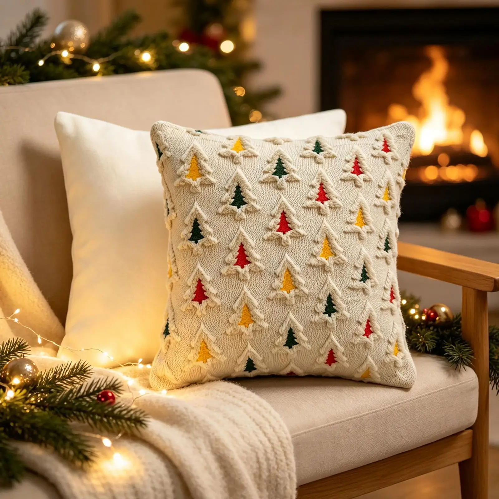 2pcs Christmas Throw Pillow Cover 45x45cm Cute Farmhouse Pillowcase Christmas Tree Pattern Pillow Cover For Bedroom Sofa Couch