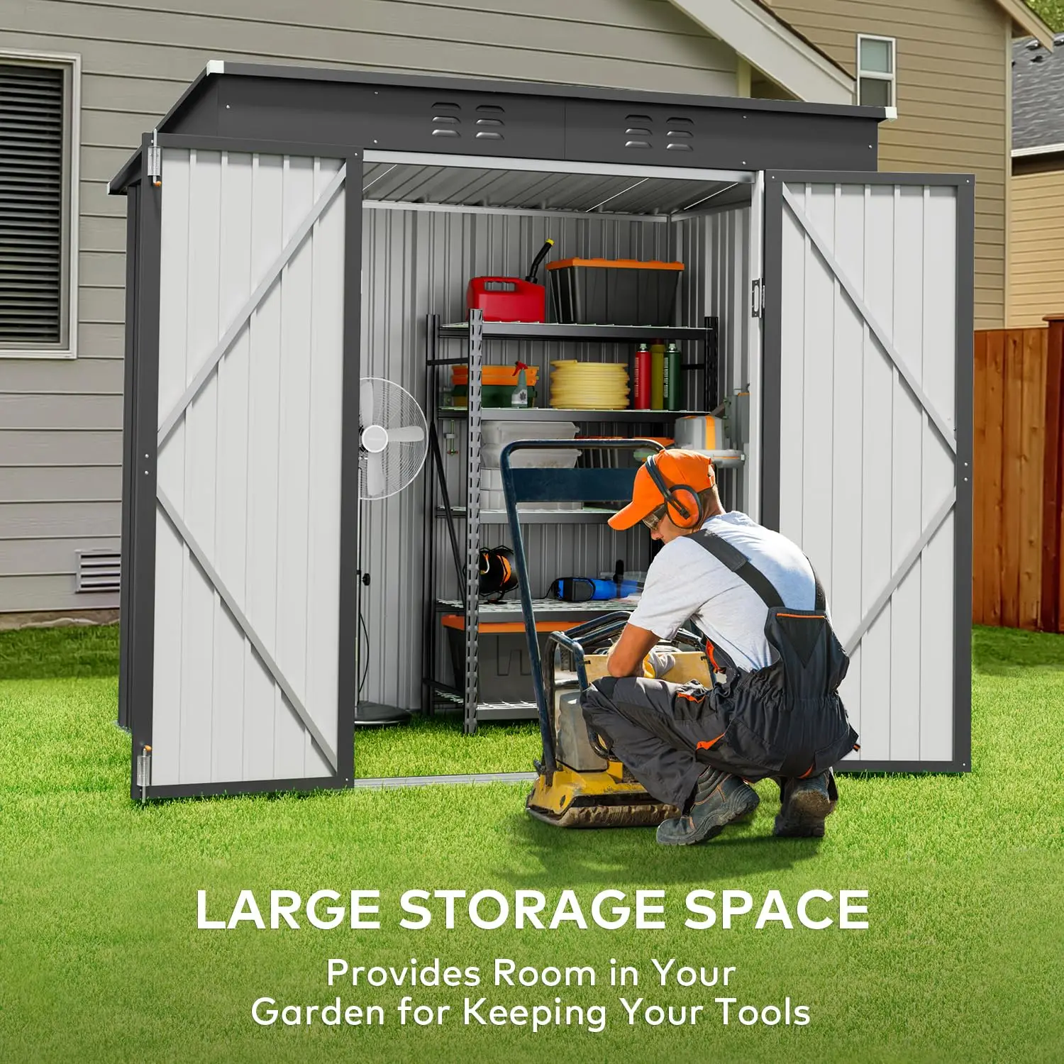 Metal Outdoor Storage Shed 6x4 FT Lockable Doors Garden Tool House, Customized