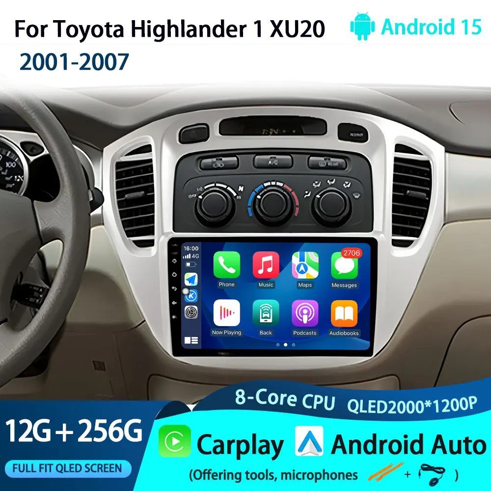 Android 15 Radio For Toyota Highlander 1 XU20 2001-2007 Auto Multimidia Player GPS Navigation Carplay NO 2din WIFI Stereo 4G