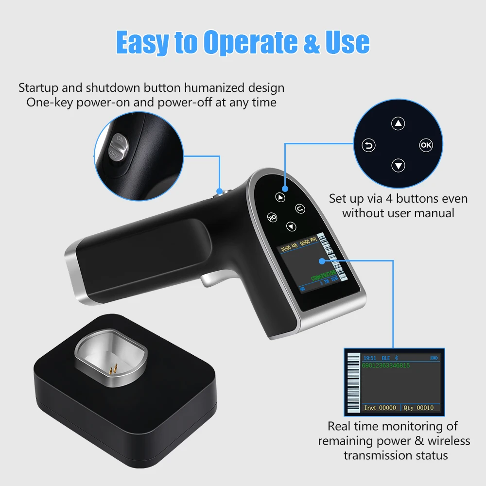 Picture 3: Wireless Bluetooth Barcode Scanner, High Precise Scanning, Support 1D/2D & Damaged Barcode for Retail Warehouse and Logistics