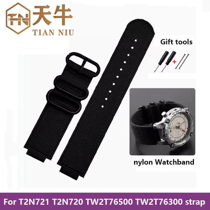 24*16mm Convex Metal ring nylon Watchband For TIMEX T2N721 T2N720 TW2T76500 TW2T76300  breathable Canvas Strap Men's Bracelet