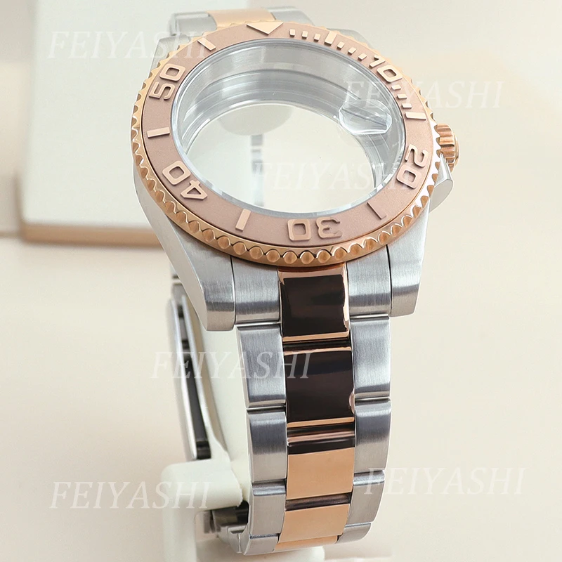 Piezas de pulsera de caja de reloj rosa de dos tonos de 40mm, bisel rosa para Seiko NH35, NH36, NH38, NH34, Miyota 8215, ETA 2824, movimiento, esfera de 28,5mm