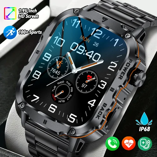 LIGE 2025 reloj inteligente militar resistente para hombres relojes al aire libre lP68 impermeable 1,95 ""Al voz BT llamada hombre Smartwatch para Android IOS
