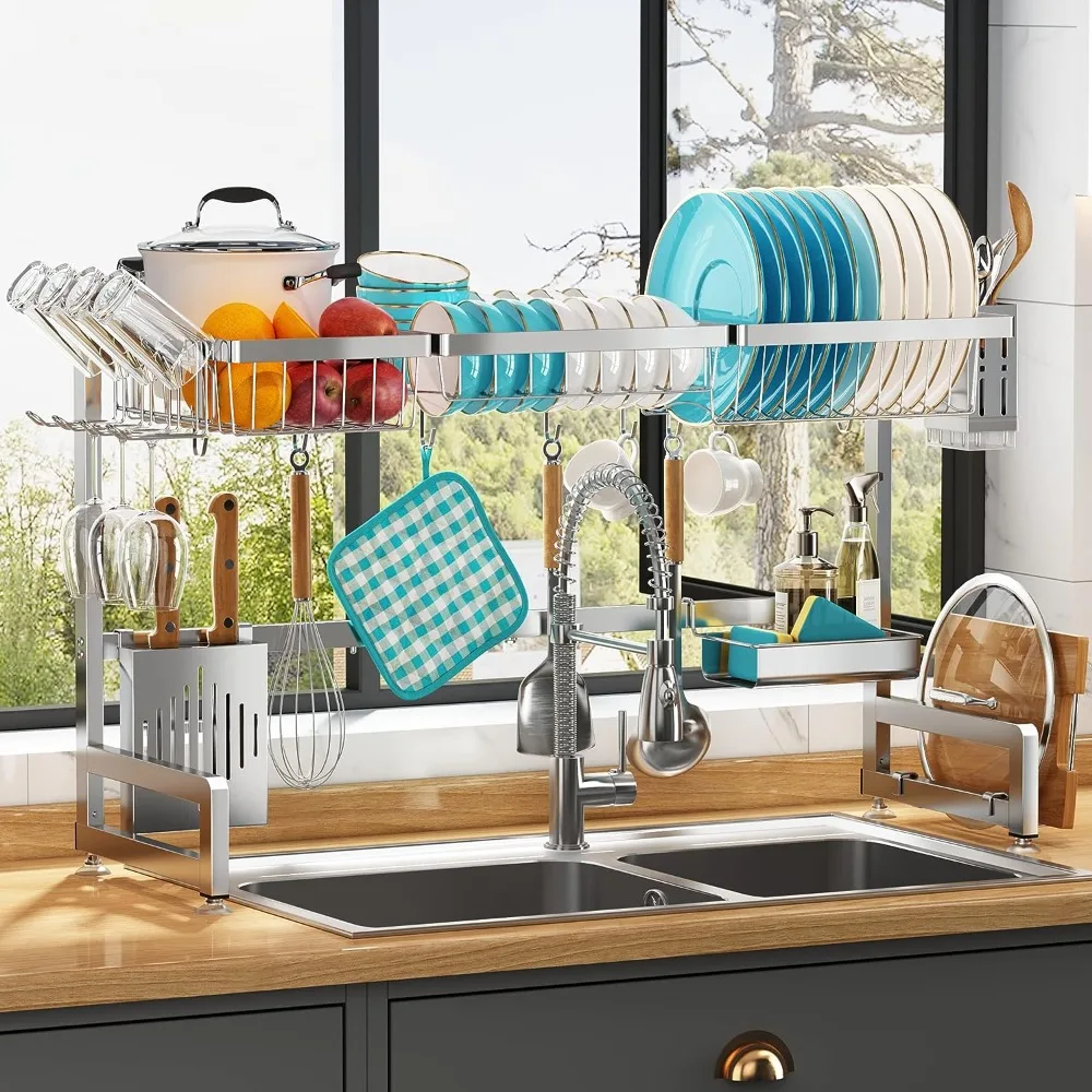 

Over The Sink Dish Drying Rack 1 Tier Dish Rack for Kitchen Counter Adjustable Length Stainless Steel Dish Drainer Free Delivery