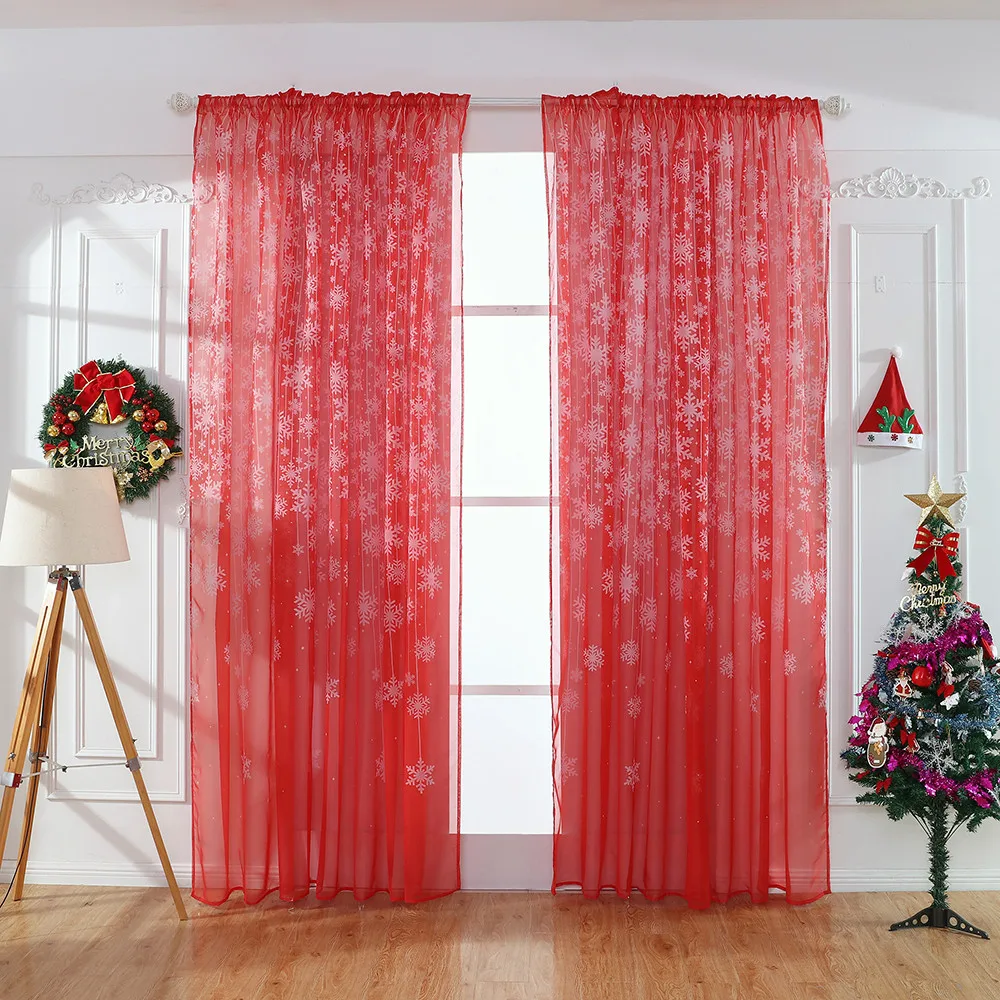 Studio Curtains Christmas Decorations 2024 New Sun Proof 1pcs Snowflake Ornaments Tulle Window Voile Drape Curtain Home Decor