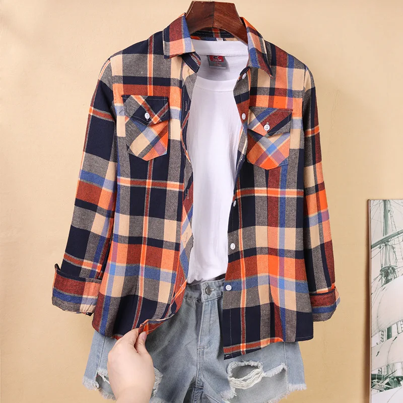 Camisas Xadrez das Mulheres novas M-5XL Blusa De Algodão Feminino Camisa Camiseta Manga Longa Slim Turn-down Collar Blusas Mulheres Camisas
