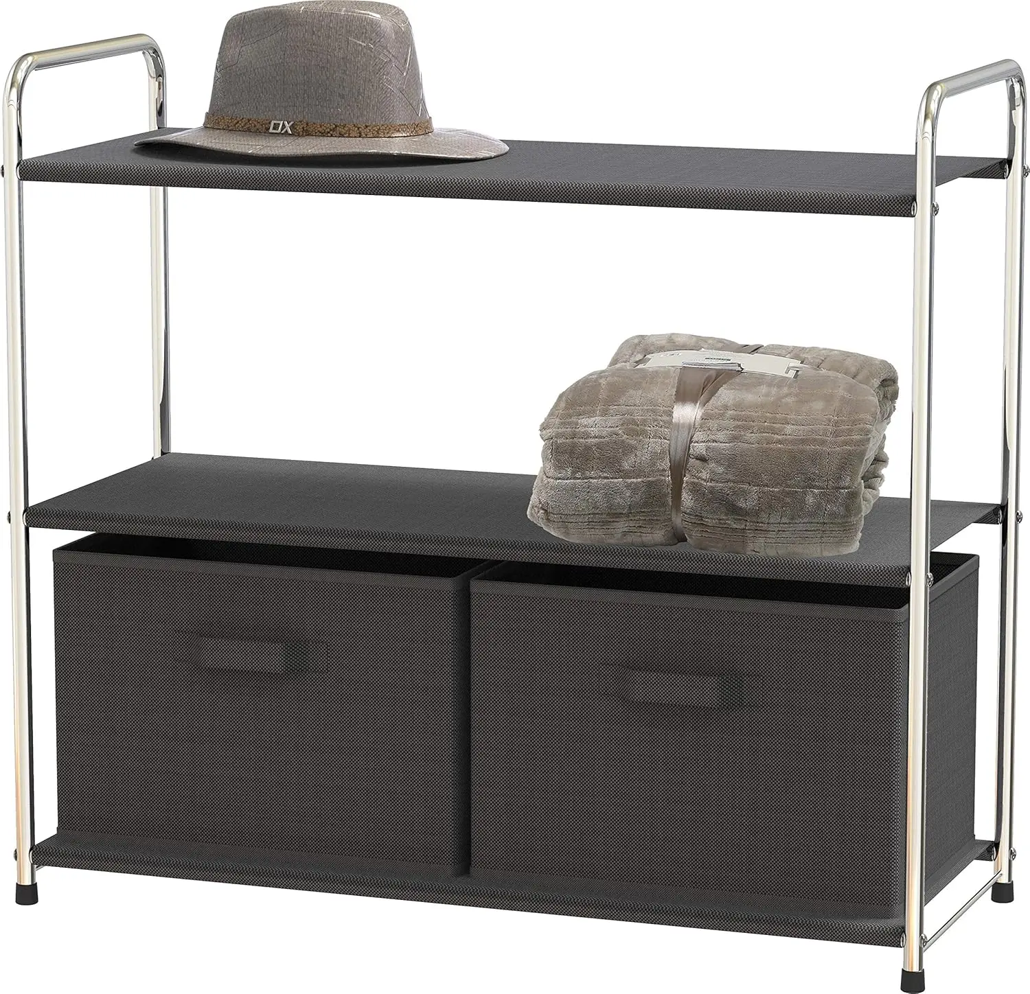 

3-Tier Closet Organizer with 2 Drawers, Dark Grey