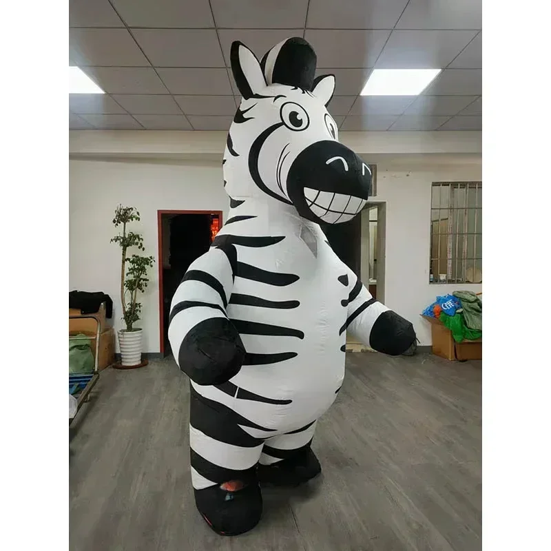 Funny Zebra Inflatable Mascot Costume Adult Wearable Fancy Dress Carnival Performance Outfit Without Battery