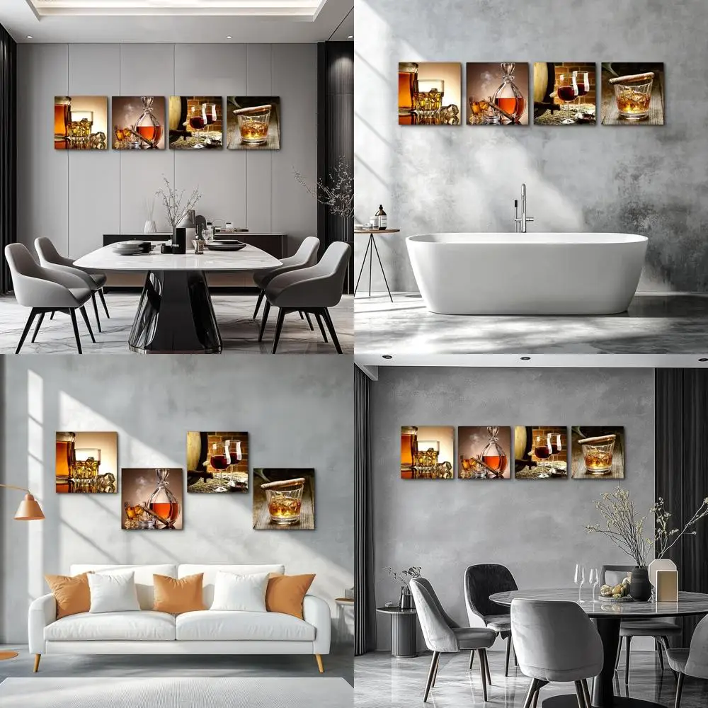 

Настенный художественный набор из 4 предметов 16x16 в рамке для вина для декора кухни и столовой