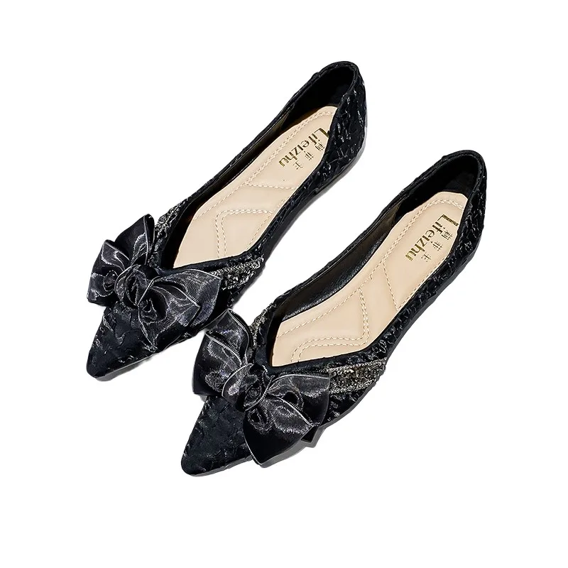 Elegant Ladies Bow Slip On Flat Shoes for Women 2022 Spring Ballet Flats Pointed Toe Loafers Moccasins Big Size Casual Shoes